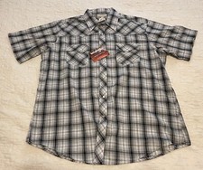Wrangler Shirt Men's XL Blue Plaid Pearl Snap Short Sleeve Cotton Wrancher NEW