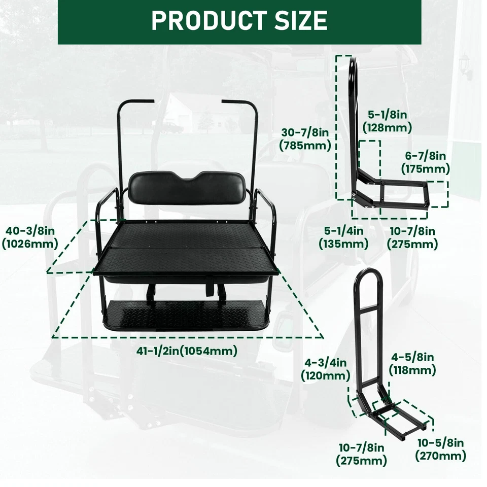 For EZGO Medalist/TXT 1995-UP Golf Cart Black Rear Flip Seat Kit W/ Grab Bar - Image 2 of 4