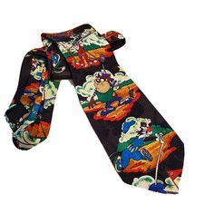 Looney Tunes Mens Neck Tie Black Taz Sylvester Bugs Bunny Black Cartoon Vintage