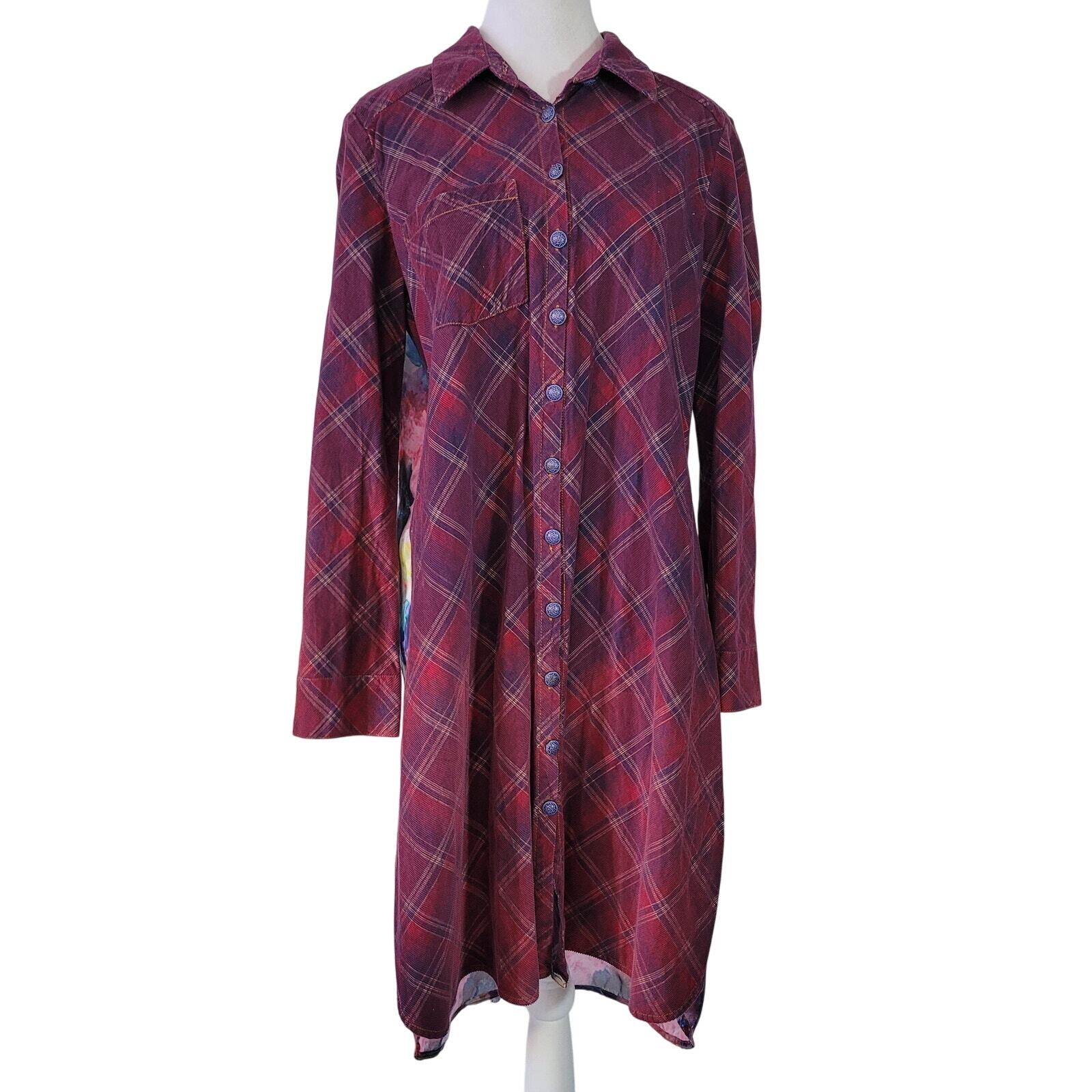 Aratta Silent Journey Size M Plaid Shirt Dress Mixed Media Long Sleeve Collared