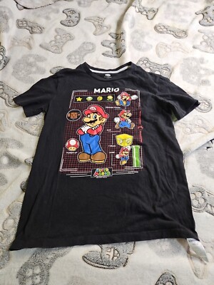  Nintendo Super Mario Schematic Run Jump Kids Youth Size L 10/12  Black