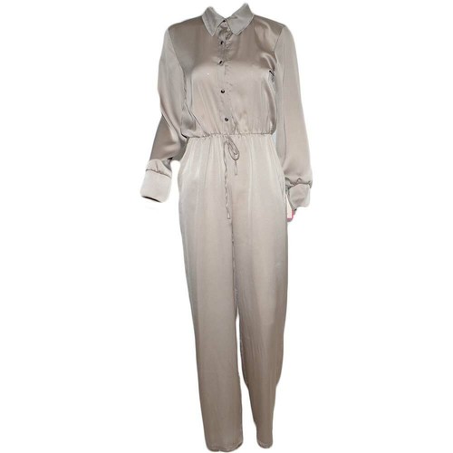 Tuta donna nude in raso intera jumpsuit manica lunga pantalone morbido  bottoni s | eBay