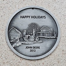 Vintage 2012 Limited Edition John Deere Farm Scene Metal Christmas Ornament