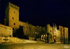 Postcard Palais des Papes, Avignon, France. Western facade at night. Unposted.