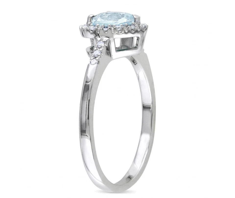 1.30 Ct Heart Real Aquamarine & Diamond Engagement Ring  14K Solid White Gold - Image 3 of 4
