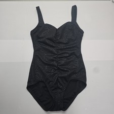 Maxine of Hollywood Womens Black Floral Ruched One Piece Swimsuit Size 12