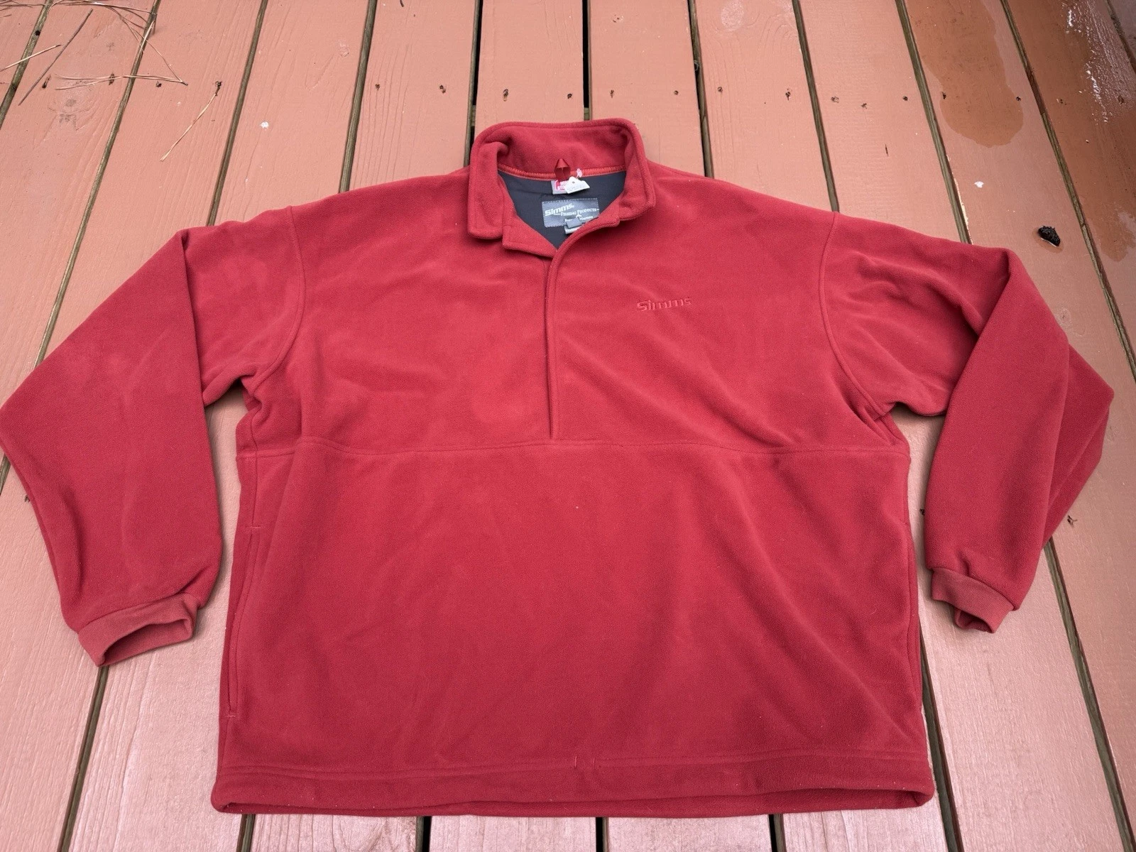 Simms Fishing Jacket Mens XL Wind stopper Fleece Outdoors Snap Hiking Orange Red
