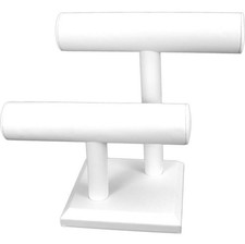 White Faux Leather 2 Tier Double T Bar Jewelry Display Brackets Bangles Necklace