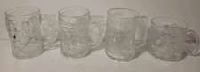 4 Vintage 1995 BATMAN FOREVER McDonalds embossed Glass Mugs 3d handled Cups