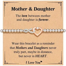 Two-tone Heart Pave Infinite Beaded Bracelet Mother & Daughter Forever Love