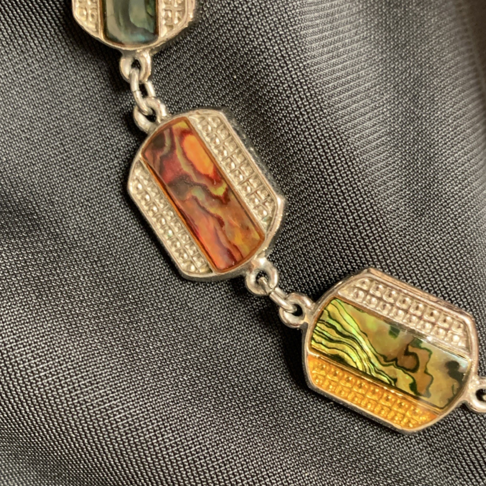 Multicolor Shell Link Charm Bracelet Silver Tone … - image 4