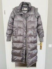 Michael Kors Damen Steppmantel Silbergrau Mit Kapuze Und Weißem Fell Größe M