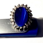 Blue CatEye Ring / Prong Mounted Marquis Rhinestone Halo - 925 From ColleenLopez — photo 2