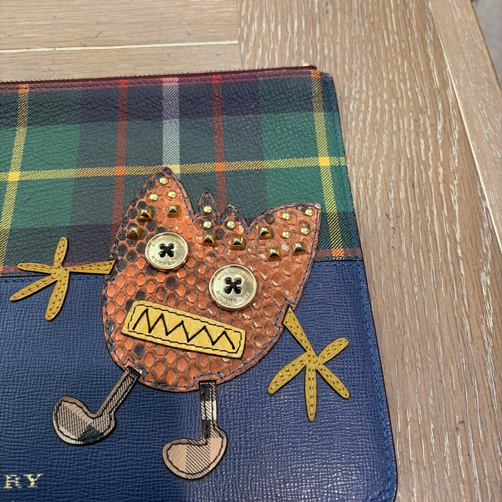 RARE Burberry Leather Check Monster Studs Clutch Bag w/COA image 4