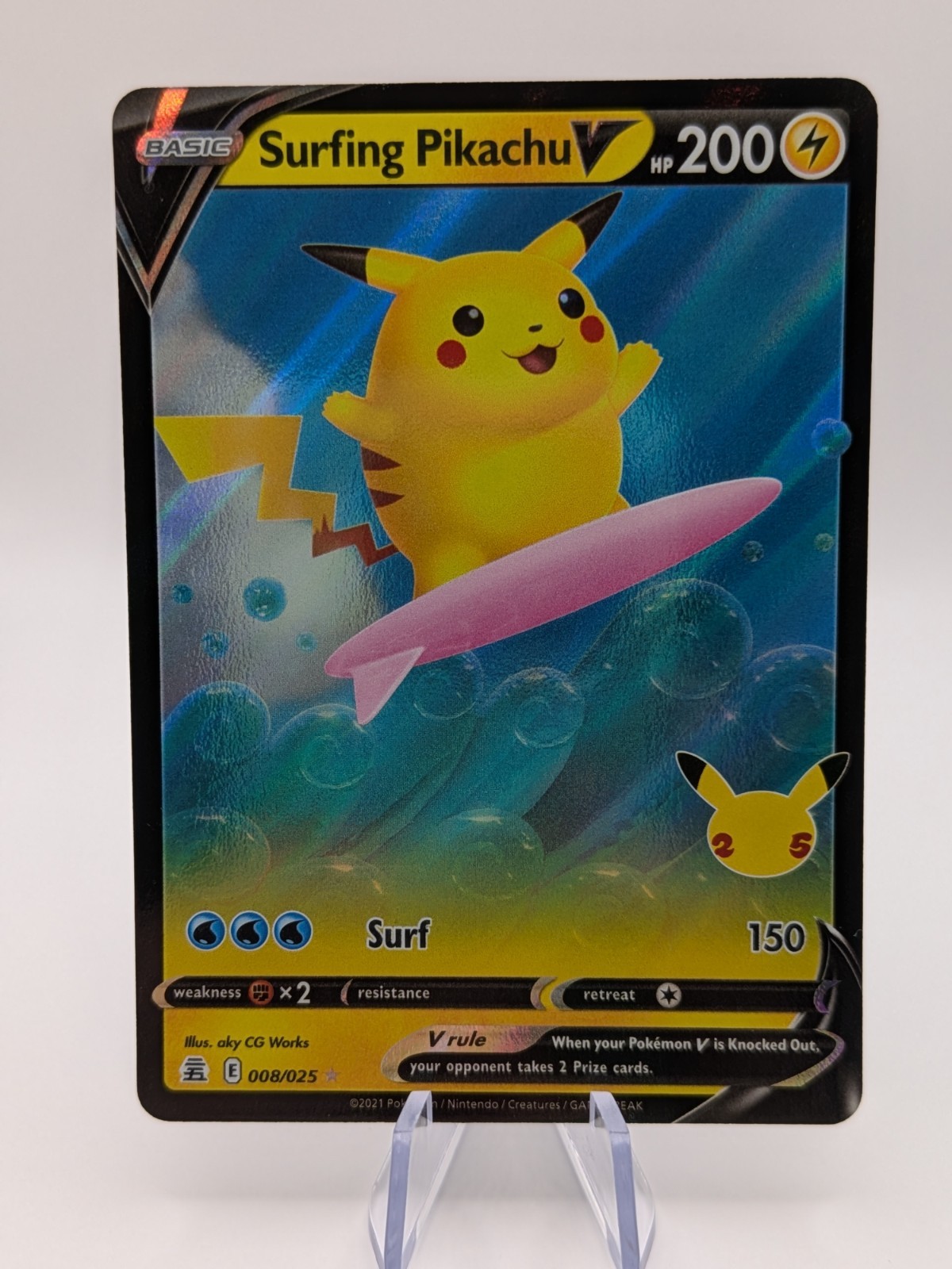 Pokémon TCG Surfing Pikachu V Celebrations 008/025 Holo Ultra Rare NM