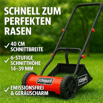 Scheppach SPM400-Pro Spindelmäher Rasenmäher Handrasenmäher 40cm Schnitt leise