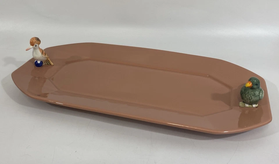 "Nuevo plato de cerámica para servir Anthropologie Loro Bird melocotón 18""" Foto 2 de 4