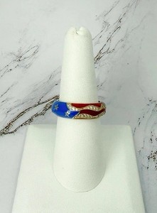 Authentic Diamonique CZ 925 Sterling 14K Gold Plated Enamel American Flag Band Ring Sz 8