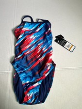 Speedo Reigning Light Flyback Competitive Swimsuit SZ 24NAVY RED WHITE Blue
