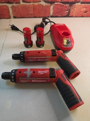 2 Milwaukee 2101-20 4V 1/4''  Cordless Screwdrivers Kit w/ 2 Batteries & Charger