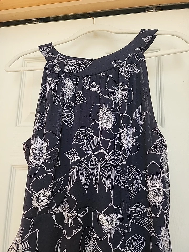 Maxi Vestido Tommy Hilfiger Mujer Volantes Azul Marino/Blanco Estampado Floral Talla 12 Foto 2 de 4