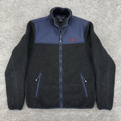 Brooks Brothers Jacket Men s M Black/Navy Sherpa Fleece Nylon Full Zip Preppy