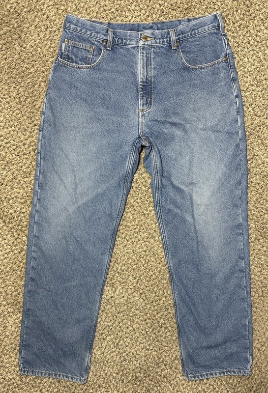 CARHARTT B155 DST Fleece Lined Cowboy Winter Work Faded Denim Blue Jeans 37x31
