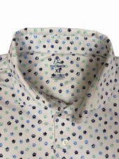 Rhoback Polo Shirt Mens XL White Dog Puppy Paw Prints Short Sleeve Golf Adult