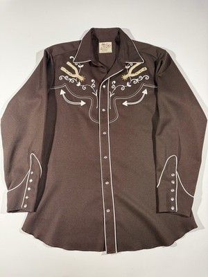 Vintage H Bar C Western Shirt Embroidered Pearl Snap Ranchwear Sz L El Dorado