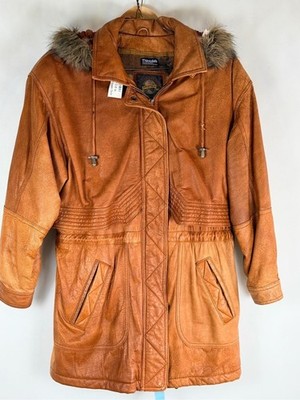 Adventure Bound Wilsons Vintage Leather Cognac Brown Hooded Coat Western Fur M