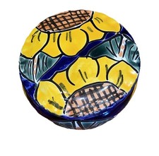 Caja baratija vintage de cerámica mexicana pintada a mano Talavera girasoles