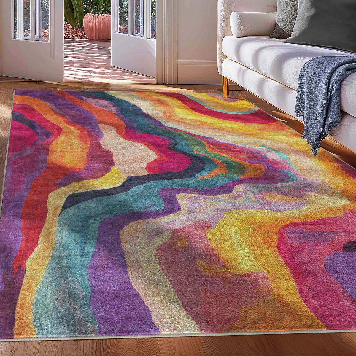 Small Multicolour Rug Abstract Multi Color Flatweave Area Rug 7'7