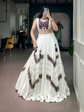 Pure Rayon Printed Lehenga Choli Gamthi Mirror Lace Garba Wear