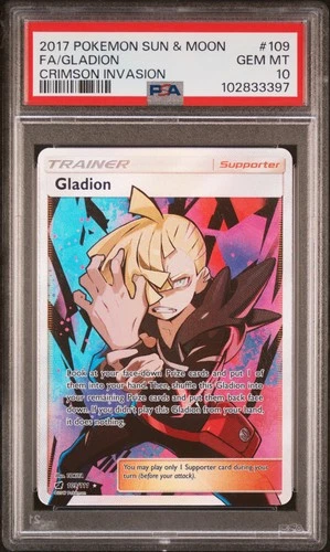 2017 POKEMON SUN & MOON CRIMSON INVASION #109 FULL ART/GLADION PSA 10
