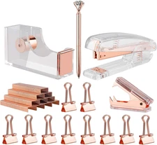 Rosegold Desk Accessory Kit,Set of Stapler, Staple Remover,1000Pcs Staples,Tape 