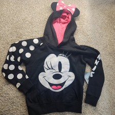 Girls 9/10 Black/white/pink Pullover Hooded Sweatshirt