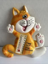 Anthropomorphic Cat Thermometer Plastic Magnetic Marked J.S.N.Y Works