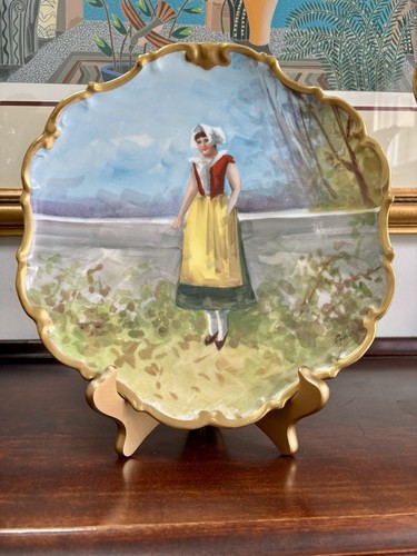 Antique Limoges France Flambeau Hand Painted Woman Plate Artist Signed 9.5" - Foto 11 di 13