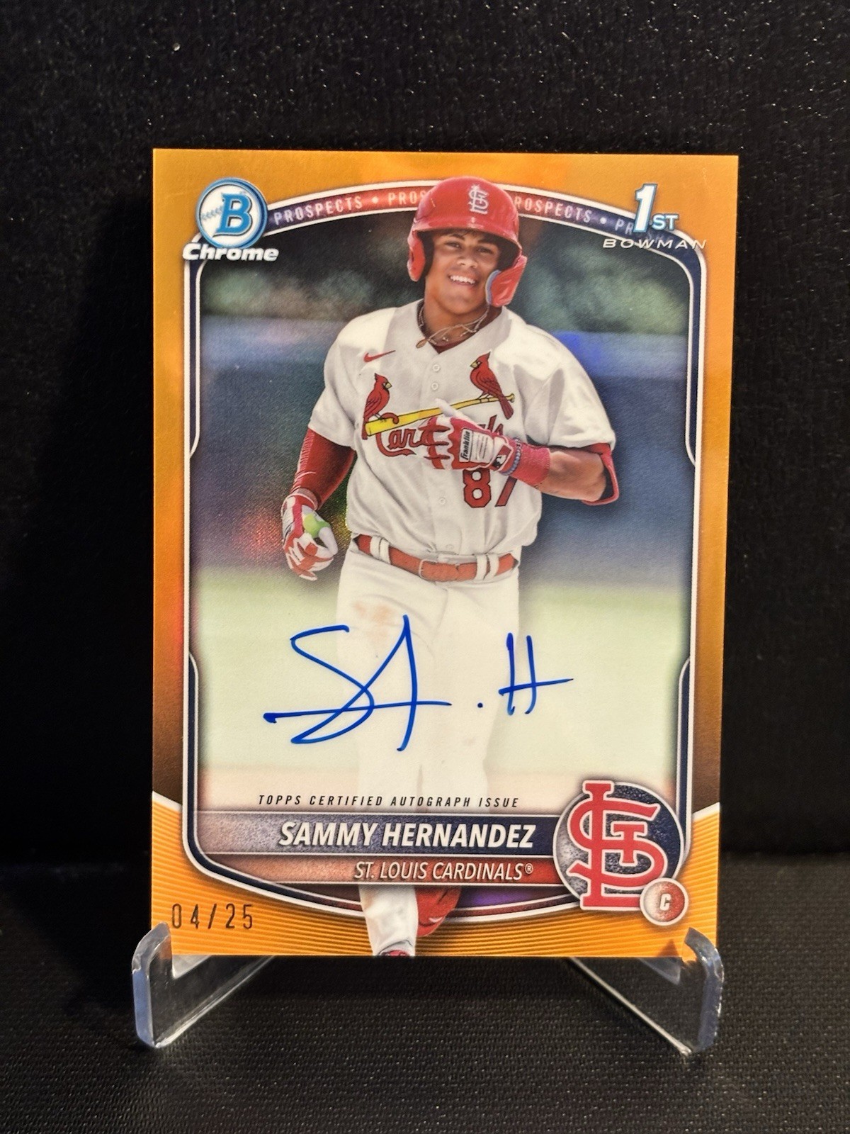 Sammy Hernandez 1st Bowman True Orange Auto /25 2025 Bowman Chrome Cardinals