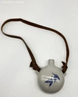Red Wing Stoneware Ceramic Canteen Flask Blue Leaf Leather Strap Vintage