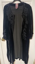 Johnny Was Black Velvet Embroidered Kimono Coat Jacket Long Size: XXL