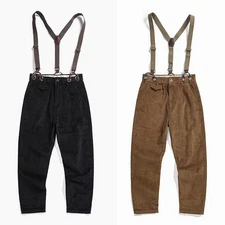 British Mens Vintage Corduroy Overalls Suspenders Trousers Casual Pants Fashion