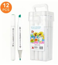 12pc Dual Tip Artist Markers Set Alcohol Based Sketch Pens with Carry Cas