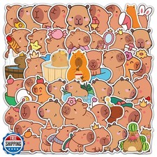 Kawaii Animal Stickers, 50 Pcs Vinyl Waterproof Capybara Decals for Bottles,