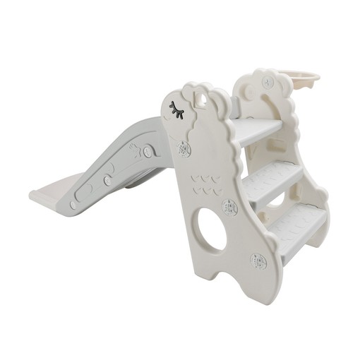 3In1 Kid Folding Slide With Climber,Basketball Hoop,Freestanding Slide Toy White - Picture 7 of 14