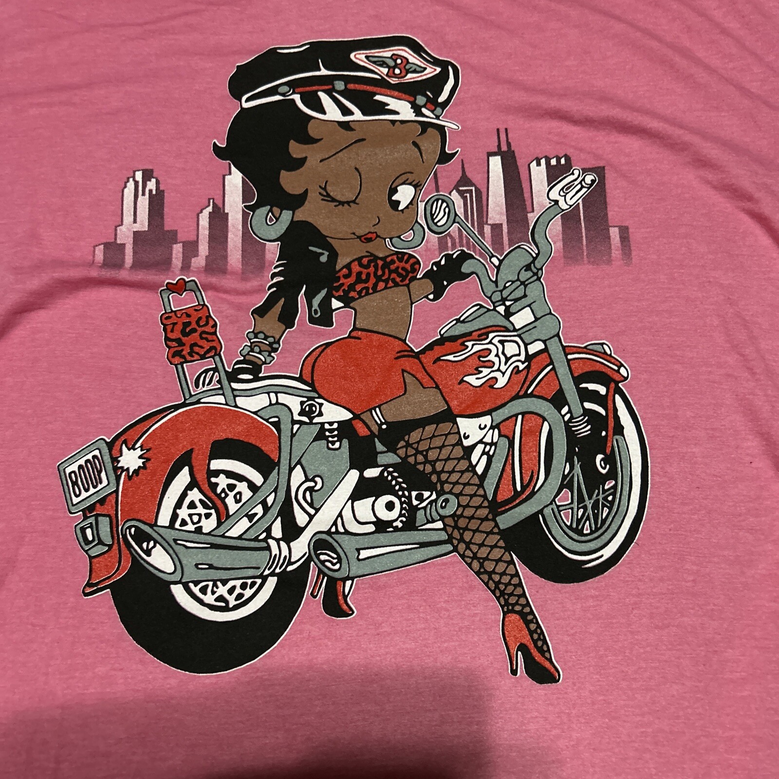 Betty Boop motorcycle Pink T-shirt men's XL New