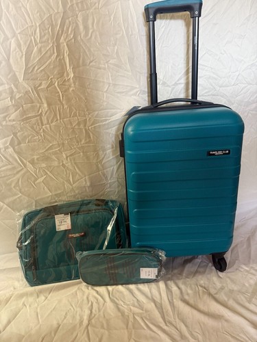Travelers Club Austin Hard side 20" Carry On Luggage Set 3 Piece Aqua Blue - Picture 2 of 6