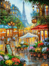 Spring in Paris outdoor caf Eiffel tower view ceramic tile mural backsplash