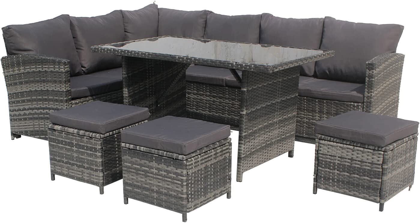 SFS019 Rattan Garden Furniture 9 Seater Corner Sofa Dining Table