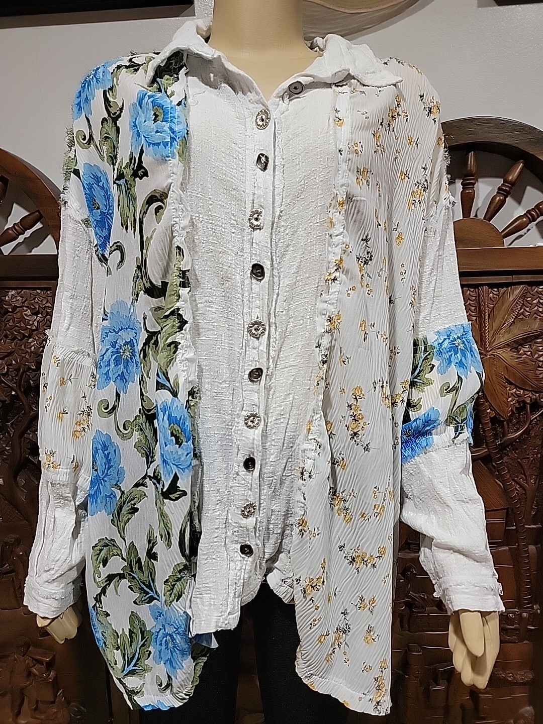 POL Oversized Patchwork Raw Edge Mixed Patterns B… - image 1